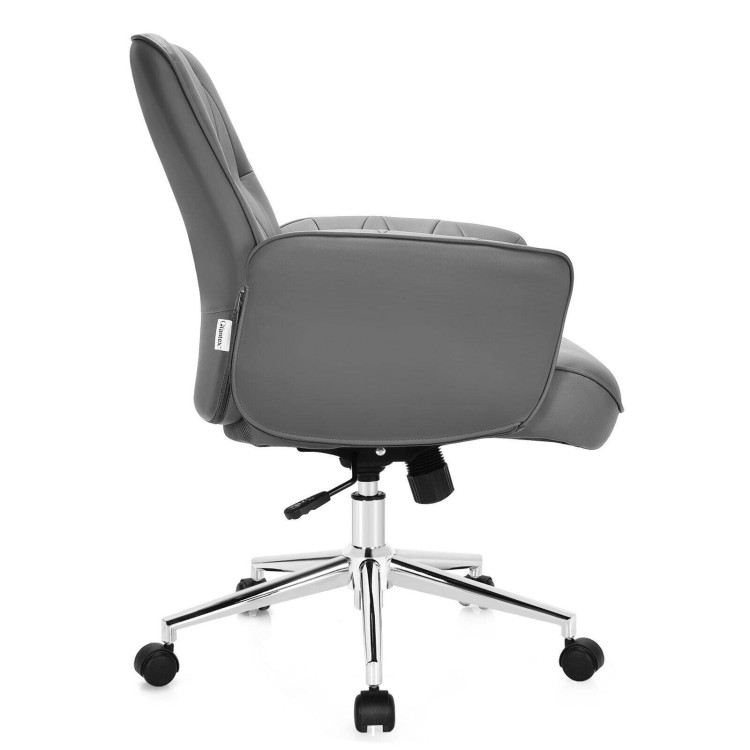 Modern Home Office Leisure Chair PU Leather Adjustable Swivel with Armrest-GrayCostway Gallery View 9 of 12