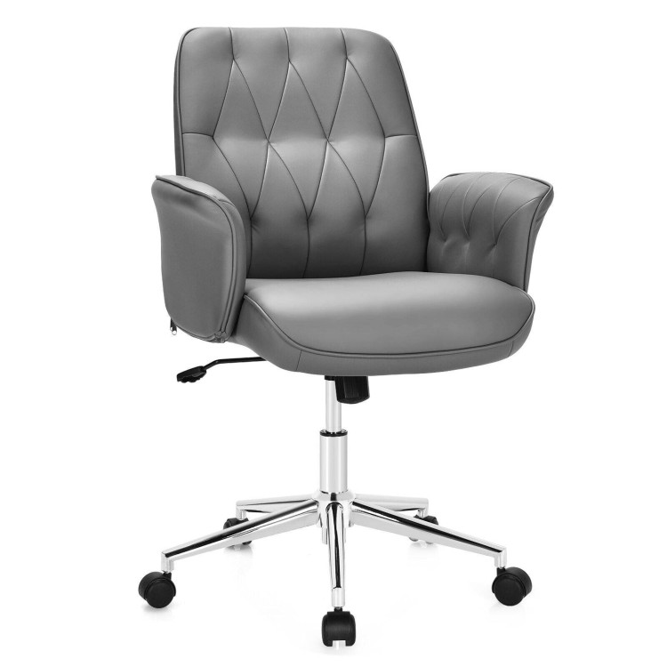 Modern Home Office Leisure Chair PU Leather Adjustable Swivel with Armrest-GrayCostway Gallery View 1 of 12