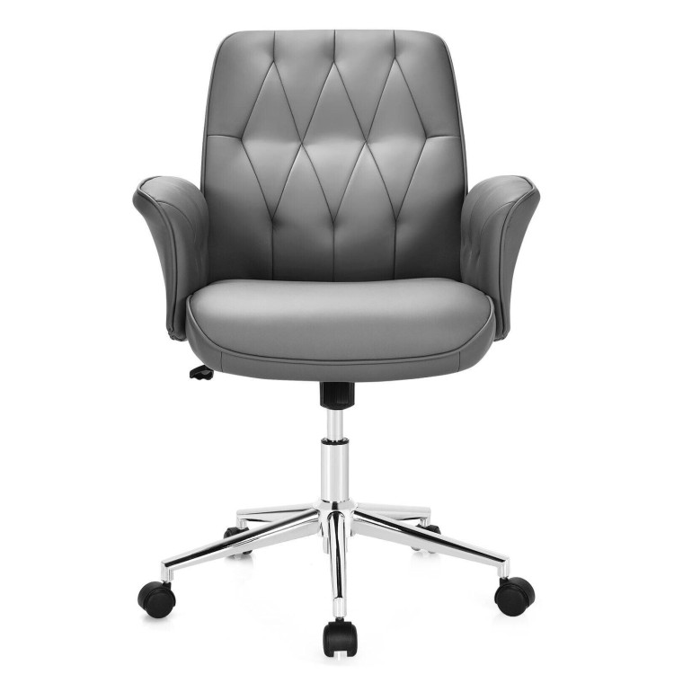 Modern Home Office Leisure Chair PU Leather Adjustable Swivel with Armrest - Gallery View 4 of 12