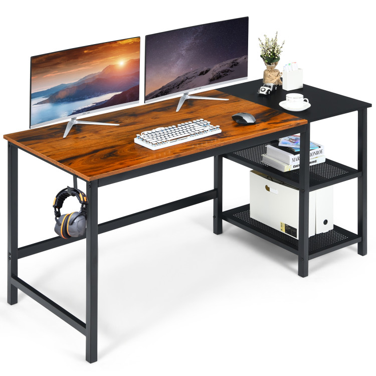 59 Inch Home Office Computer Desk with Removable Storage Shelves-Rustic BrownCostway Gallery View 1 of 11
