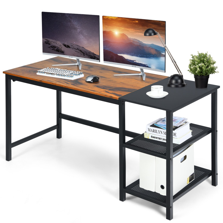 59 Inch Home Office Computer Desk with Removable Storage Shelves-Rustic BrownCostway Gallery View 7 of 11