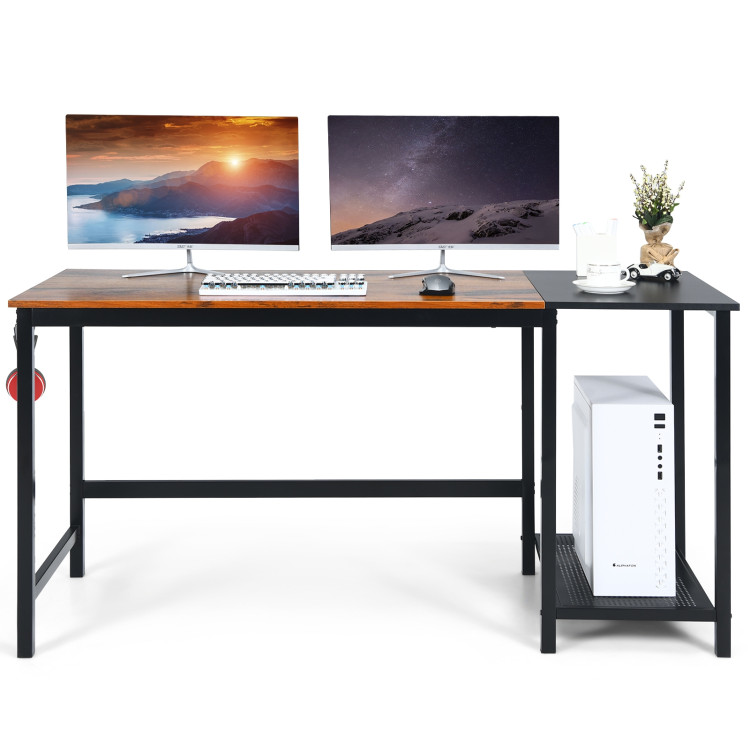 59 Inch Home Office Computer Desk with Removable Storage Shelves-Rustic BrownCostway Gallery View 6 of 11