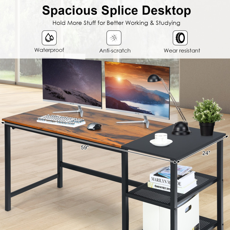 59 Inch Home Office Computer Desk with Removable Storage Shelves-Rustic BrownCostway Gallery View 8 of 11