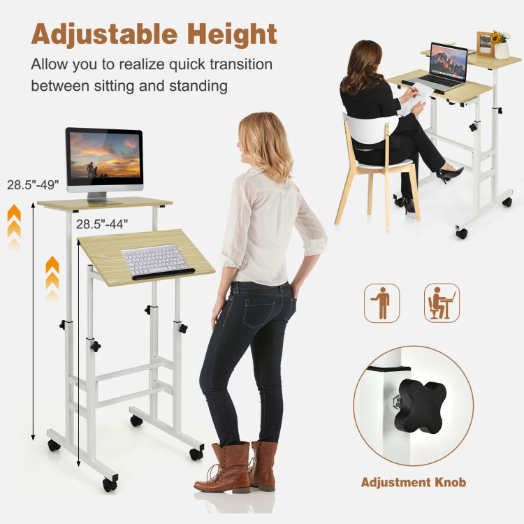 Height Adjustable Mobile Standing Desk with rolling wheels for office and home-NaturalCostway Gallery View 10 of 11