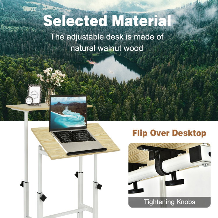 Height Adjustable Mobile Standing Desk with rolling wheels for office and home-NaturalCostway Gallery View 9 of 11