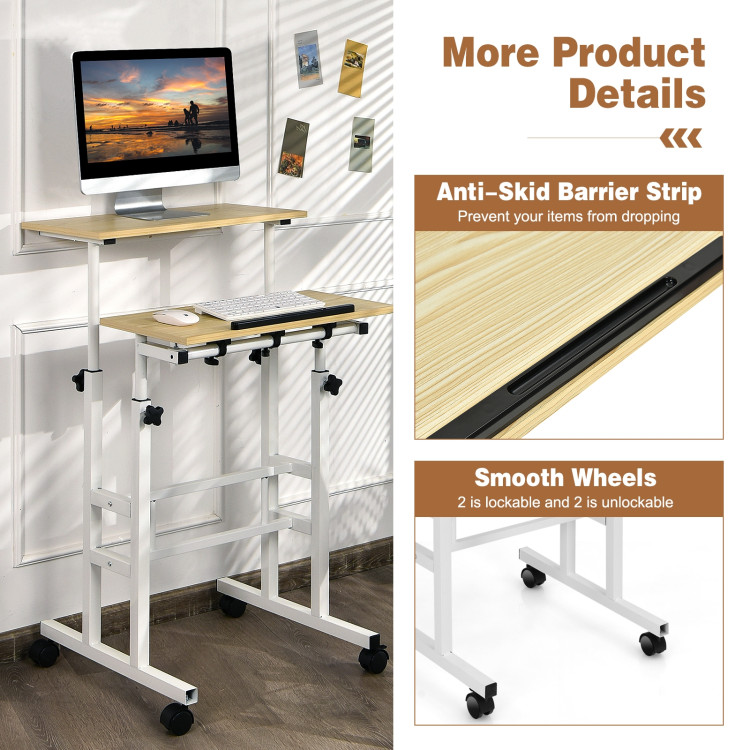 Height Adjustable Mobile Standing Desk with rolling wheels for office and home-NaturalCostway Gallery View 5 of 11
