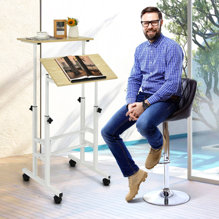 Height Adjustable Mobile Standing Desk with rolling wheels for office and home-NaturalCostway Gallery View 6 of 11
