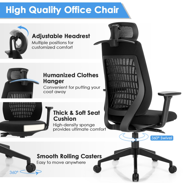 High Back Mesh Office Chair with Clothes HangerCostway Gallery View 2 of 12