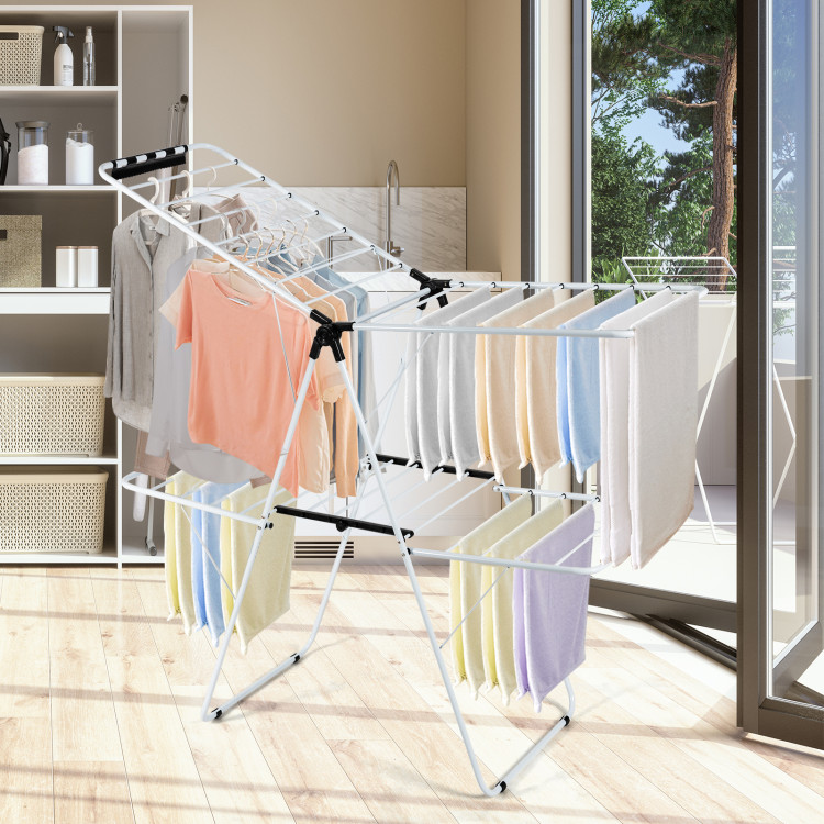 2-Level Foldable Clothes Drying with Height-Adjustable GullwingCostway Gallery View 2 of 11