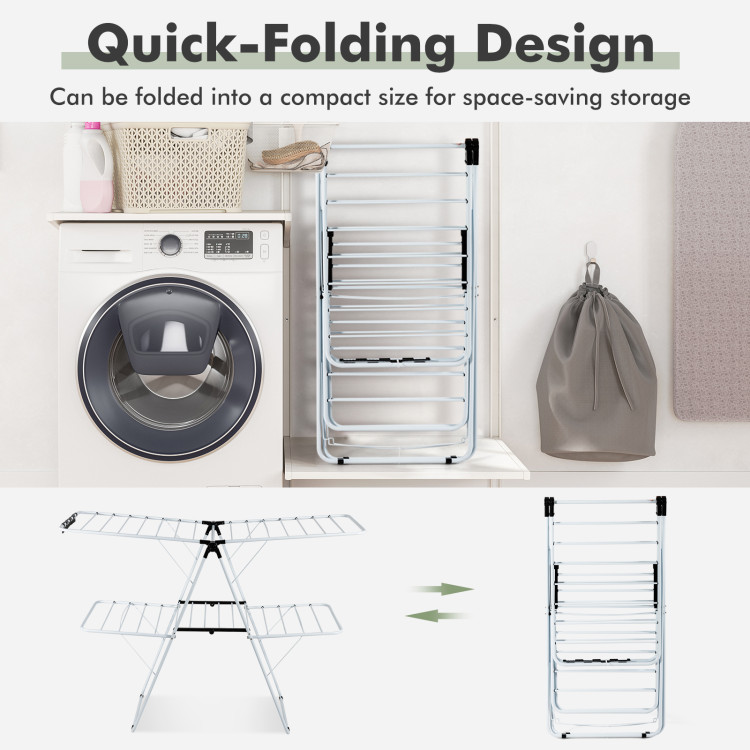 2-Level Foldable Clothes Drying with Height-Adjustable GullwingCostway Gallery View 10 of 11