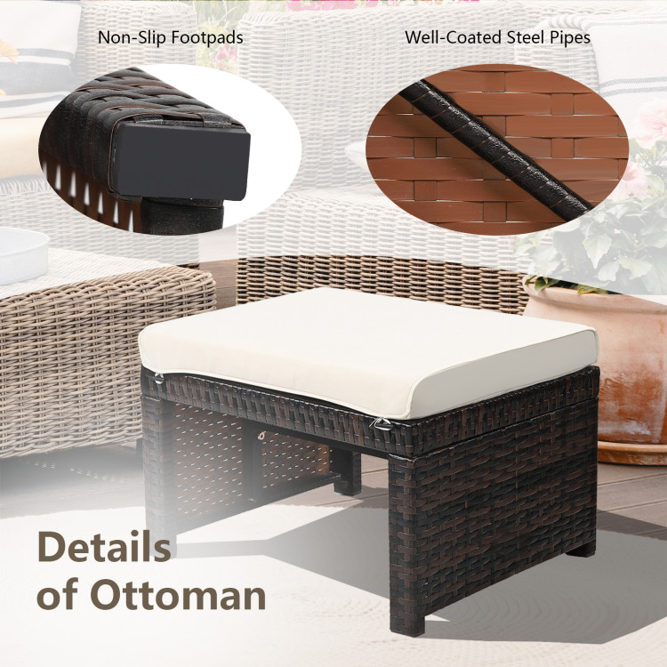 2 Pieces Patio Rattan Ottomans with Soft Cushion for Patio and Garden-WhiteCostway Gallery View 11 of 11