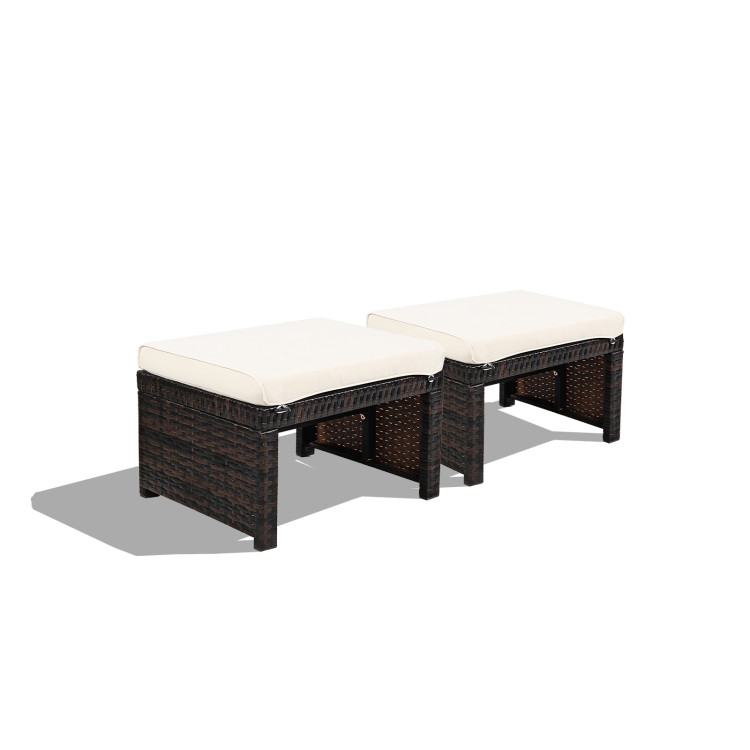 2 Pieces Patio Rattan Ottomans with Soft Cushion for Patio and Garden-WhiteCostway Gallery View 1 of 11