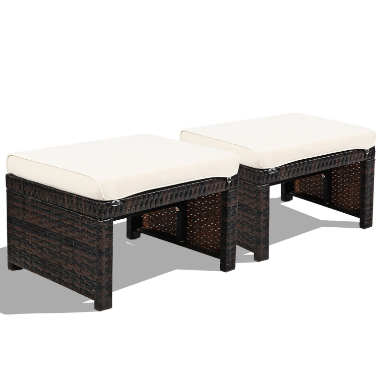 2 Pieces Patio Rattan Ottomans with Soft Cushion for Patio and Garden-WhiteCostway Gallery View 8 of 11