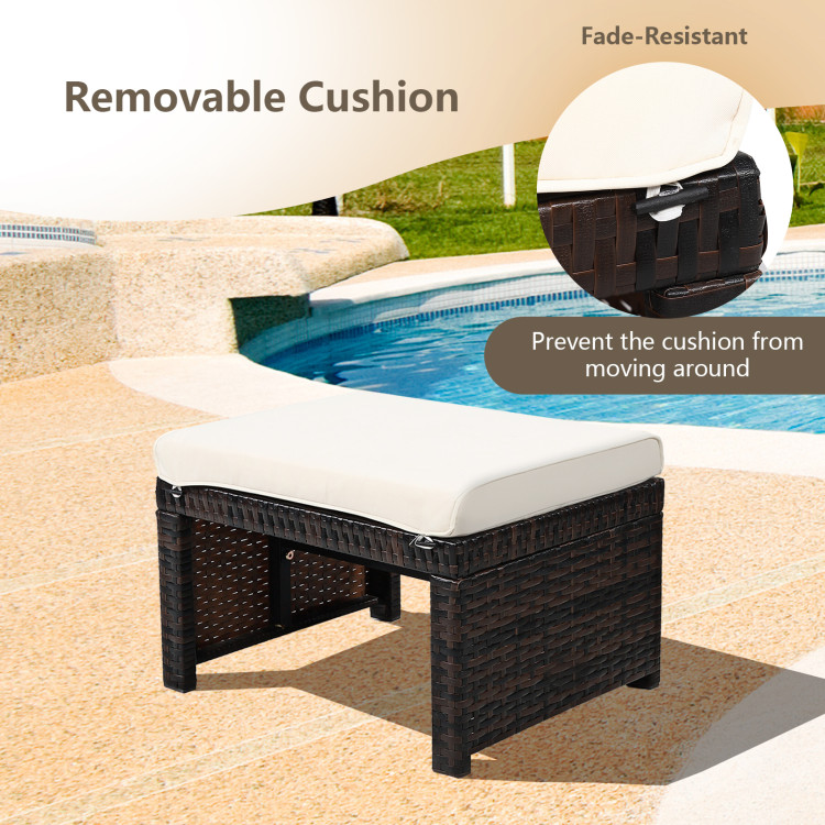 2 Pieces Patio Rattan Ottomans with Soft Cushion for Patio and Garden-WhiteCostway Gallery View 9 of 11