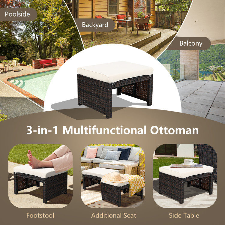 2 Pieces Patio Rattan Ottomans with Soft Cushion for Patio and Garden-WhiteCostway Gallery View 3 of 11