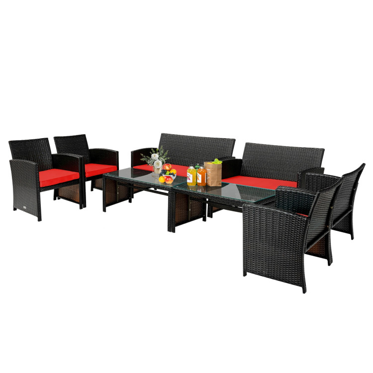4 Pieces Patio Rattan Cushioned Furniture Set-RedCostway Gallery View 8 of 12