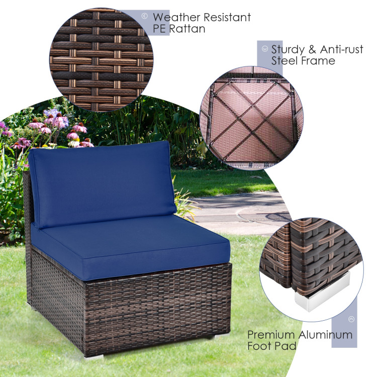 6 Pieces Patio Rattan Furniture Set with Cushions and Glass Coffee Table-NavyCostway Gallery View 8 of 10