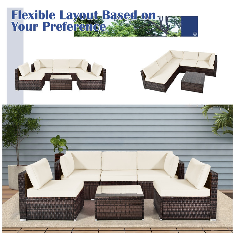 6 Pieces Patio Rattan Furniture Set with Cushions and Glass Coffee Table-WhiteCostway Gallery View 7 of 10