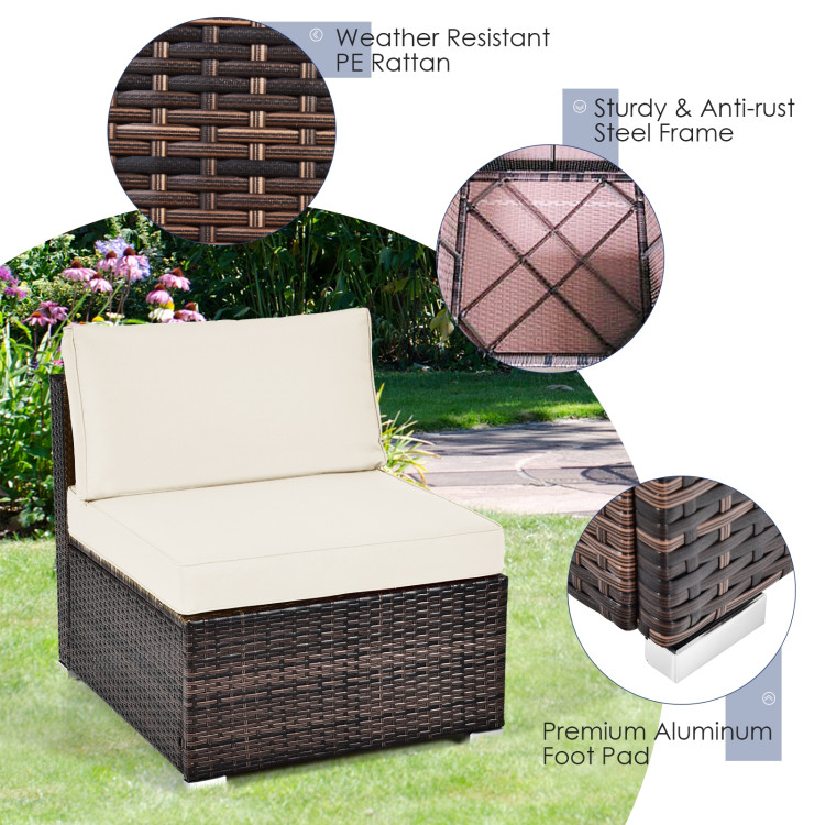 6 Pieces Patio Rattan Furniture Set with Cushions and Glass Coffee Table-WhiteCostway Gallery View 8 of 10