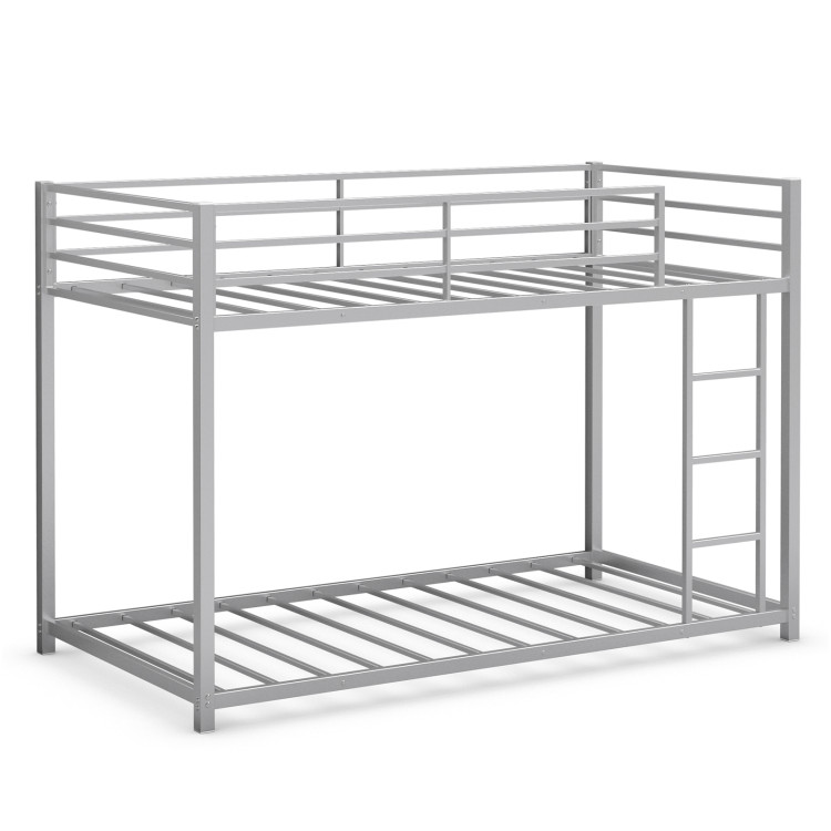 Sturdy Metal Bunk Bed Frame Twin Over Twin with Safety Guard Rails and Side Ladder-SilverCostway Gallery View 1 of 13