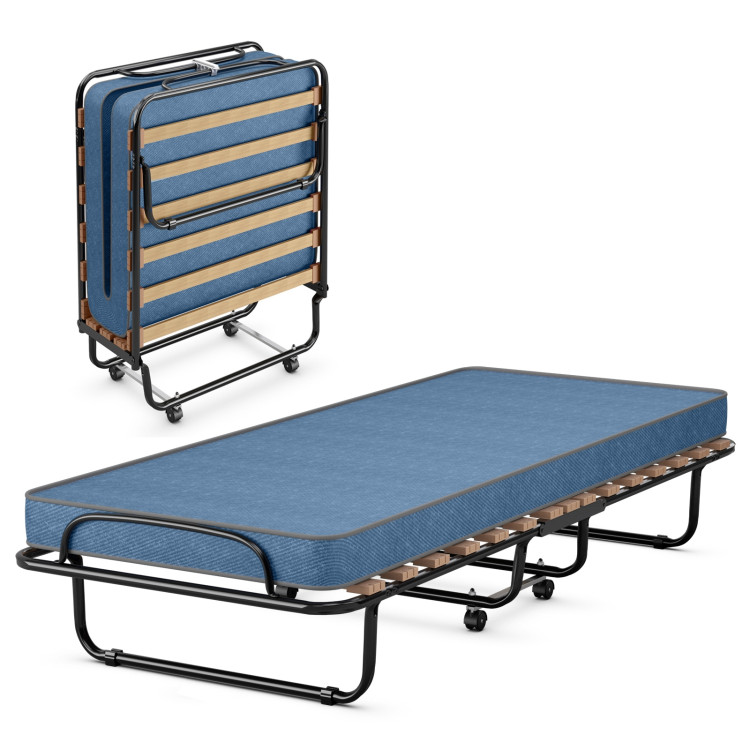 Portable Folding Bed with Foam Mattress and Sturdy Metal Frame Made in Italy-NavyCostway Gallery View 3 of 13