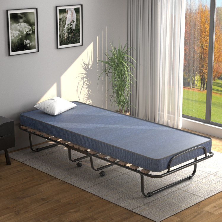 Made in Italy Portable Folding Bed with Memory Foam Mattress and Sturdy Metal Frame-NavyCostway Gallery View 7 of 13