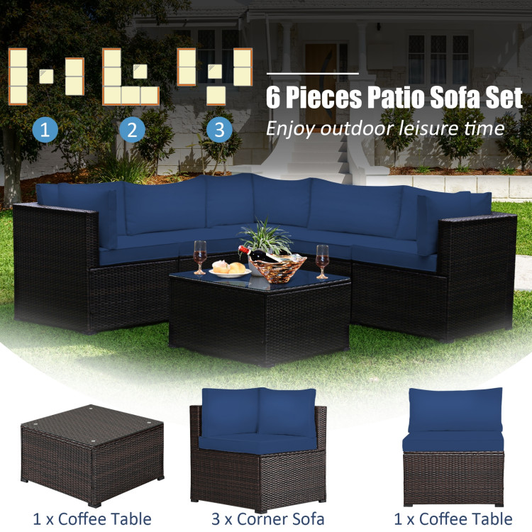 6 Pieces Patio Furniture Sofa Set with Cushions for Outdoor-NavyCostway Gallery View 5 of 12