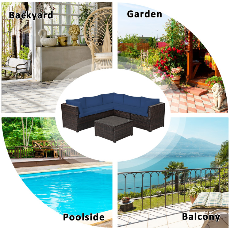 6 Pieces Patio Furniture Sofa Set with Cushions for Outdoor-NavyCostway Gallery View 10 of 12