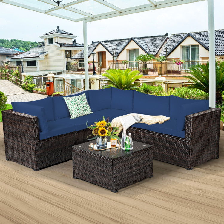 6 Pieces Patio Furniture Sofa Set with Cushions for Outdoor-NavyCostway Gallery View 1 of 12