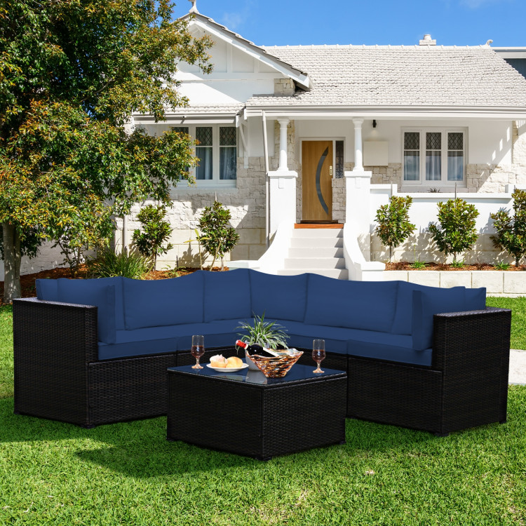 6 Pieces Patio Furniture Sofa Set with Cushions for Outdoor-NavyCostway Gallery View 6 of 12
