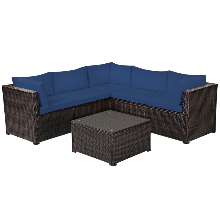 6 Pieces Patio Furniture Sofa Set with Cushions for Outdoor-NavyCostway Gallery View 3 of 12