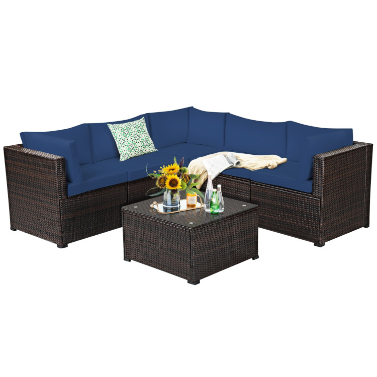 6 Pieces Patio Furniture Sofa Set with Cushions for Outdoor-NavyCostway Gallery View 7 of 12