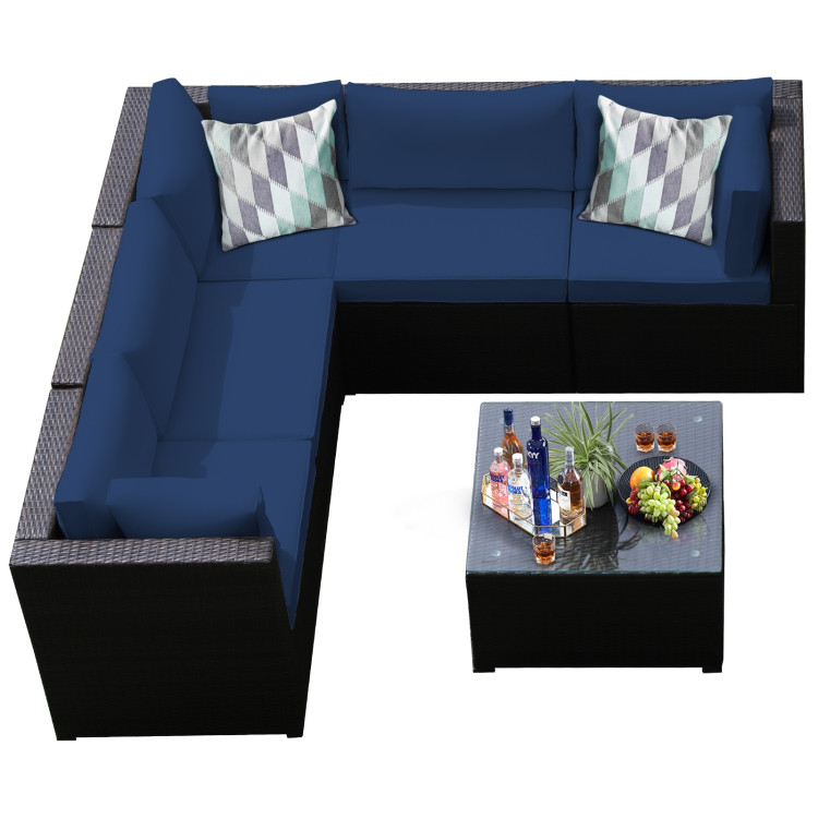 6 Pieces Patio Furniture Sofa Set with Cushions for Outdoor-NavyCostway Gallery View 8 of 12