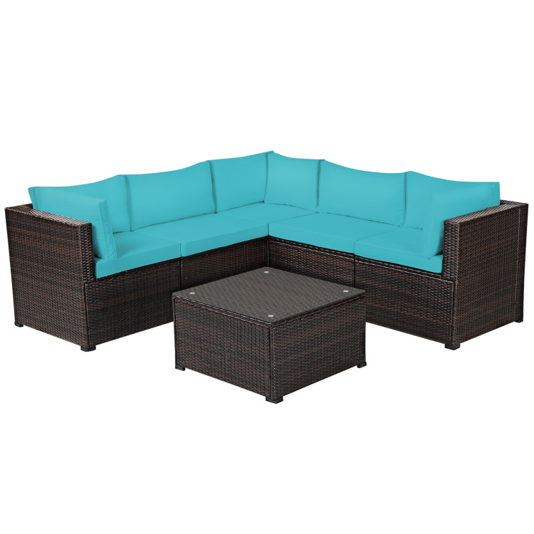 6 Pieces Patio Furniture Sofa Set with Cushions for Outdoor-TurquoiseCostway Gallery View 3 of 12
