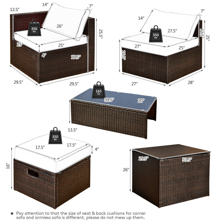 8 Pieces Patio Space-Saving Rattan Furniture Set with Storage Box and Waterproof Cover-NavyCostway Gallery View 4 of 11