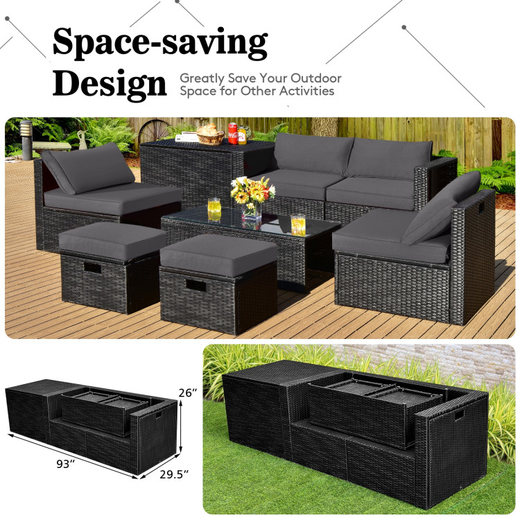 8 Pieces Patio Rattan Storage Table Furniture Set-GrayCostway Gallery View 2 of 12