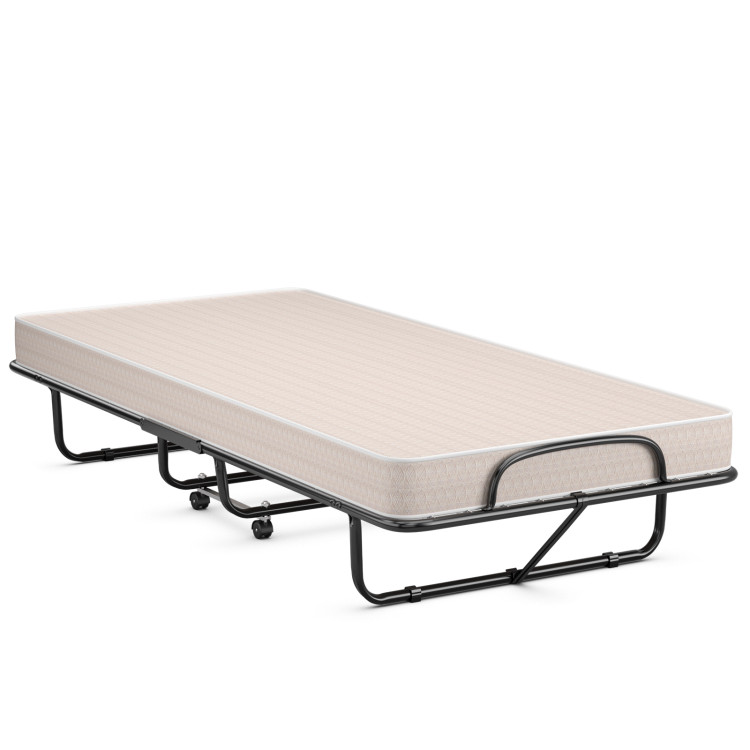 Rollaway Guest Bed with Sturdy Steel Frame and Wheels-BeigeCostway Gallery View 1 of 14