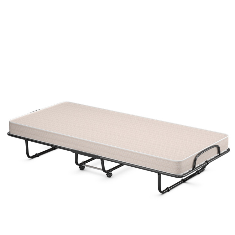 Rollaway Guest Bed with Sturdy Steel Frame and Wheels-BeigeCostway Gallery View 8 of 14
