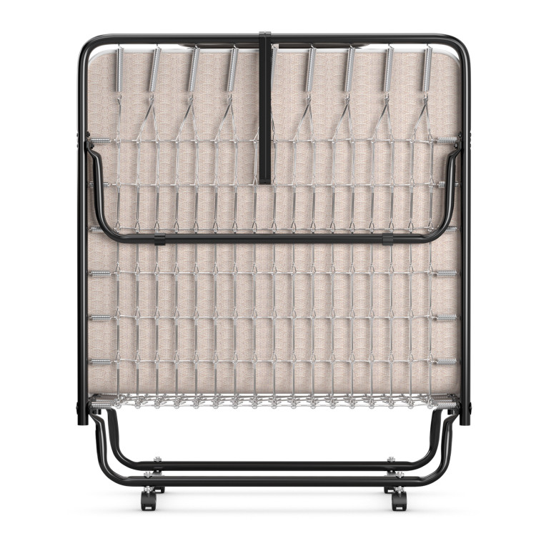 Rollaway Guest Bed with Sturdy Steel Frame and Wheels-BeigeCostway Gallery View 10 of 14