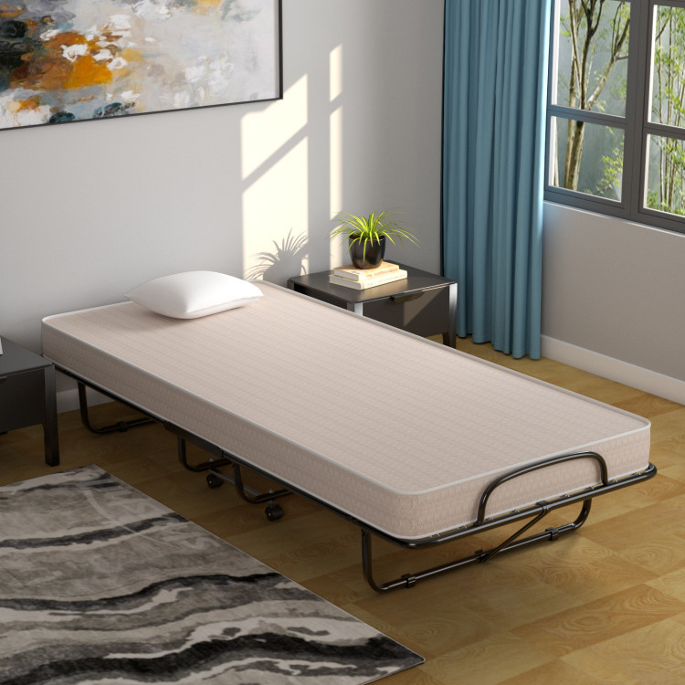 Rollaway Guest Bed with Sturdy Steel Frame and Wheels-BeigeCostway Gallery View 2 of 14