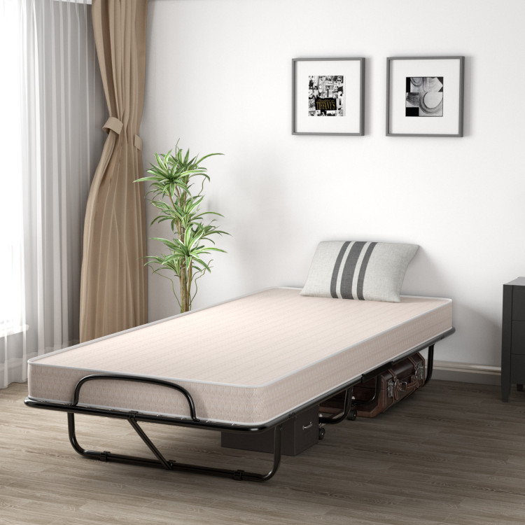 Rollaway Guest Bed with Sturdy Steel Frame and Wheels-BeigeCostway Gallery View 6 of 14