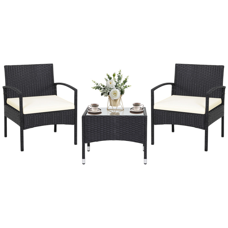 3 Pieces Patio Wicker Rattan Furniture Set with Cushion for Lawn BackyardCostway Gallery View 7 of 11