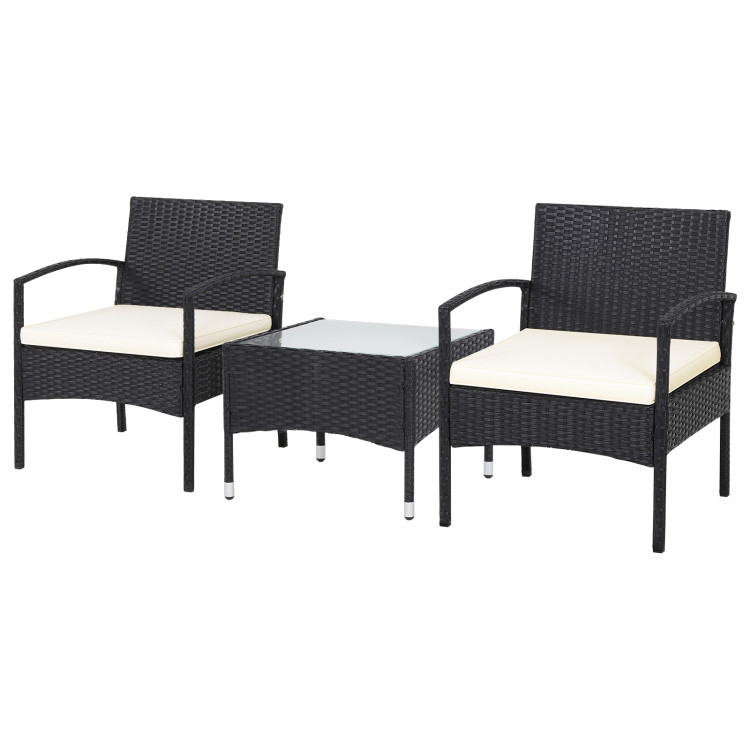 3 Pieces Patio Wicker Rattan Furniture Set with Cushion for Lawn BackyardCostway Gallery View 8 of 11