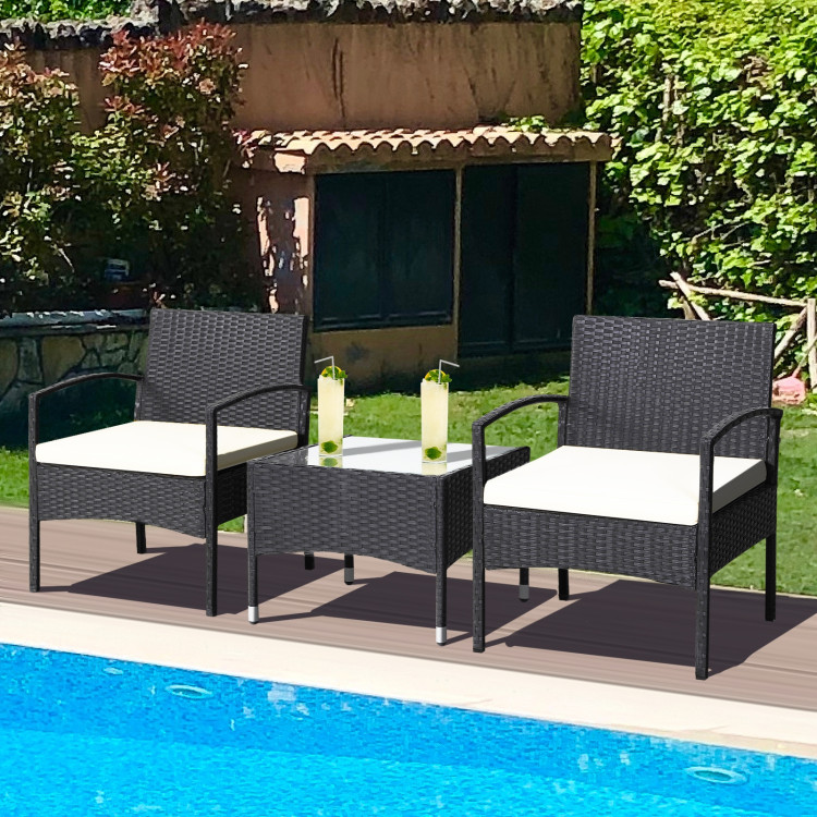 3 Pieces Patio Wicker Rattan Furniture Set with Cushion for Lawn BackyardCostway Gallery View 6 of 11