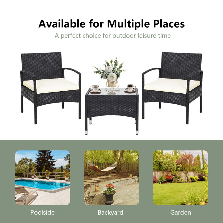 3 Pieces Patio Wicker Rattan Furniture Set with Cushion for Lawn BackyardCostway Gallery View 9 of 11