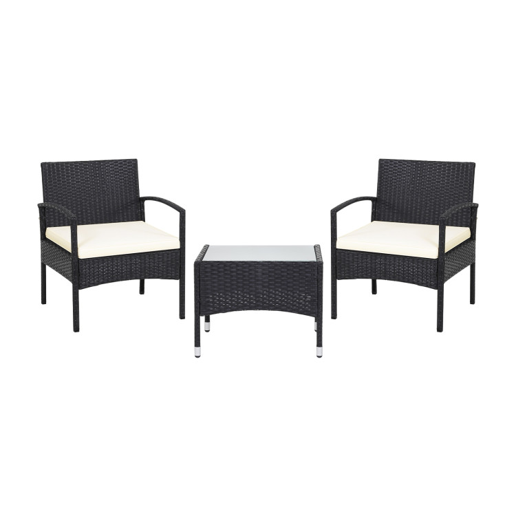 3 Pieces Patio Wicker Rattan Furniture Set with Cushion for Lawn BackyardCostway Gallery View 1 of 11