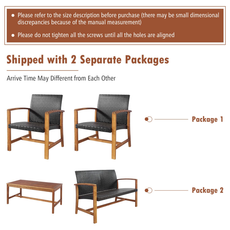 4 Pieces PE Rattan Patio Furniture Set with Solid Acacia WoodCostway Gallery View 9 of 10