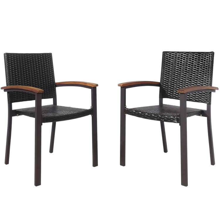 Set of 2 Outdoor Patio PE Rattan Dining Chairs Costway Gallery View 1 of 9