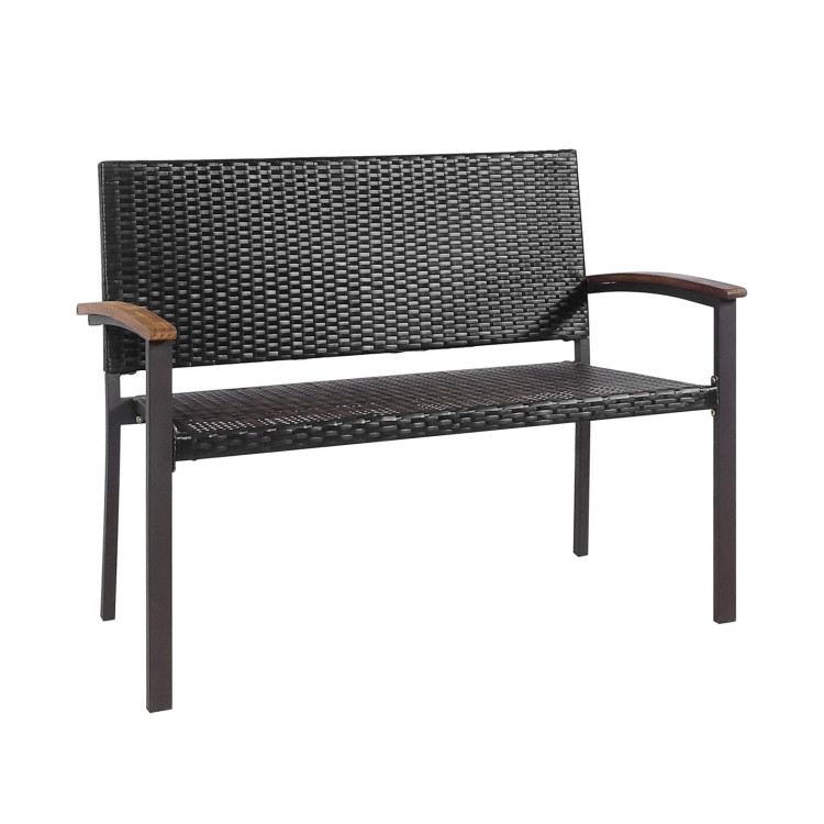 Outdoor Patio Rattan Wicker Bench with Armrest for GardenCostway Gallery View 1 of 9