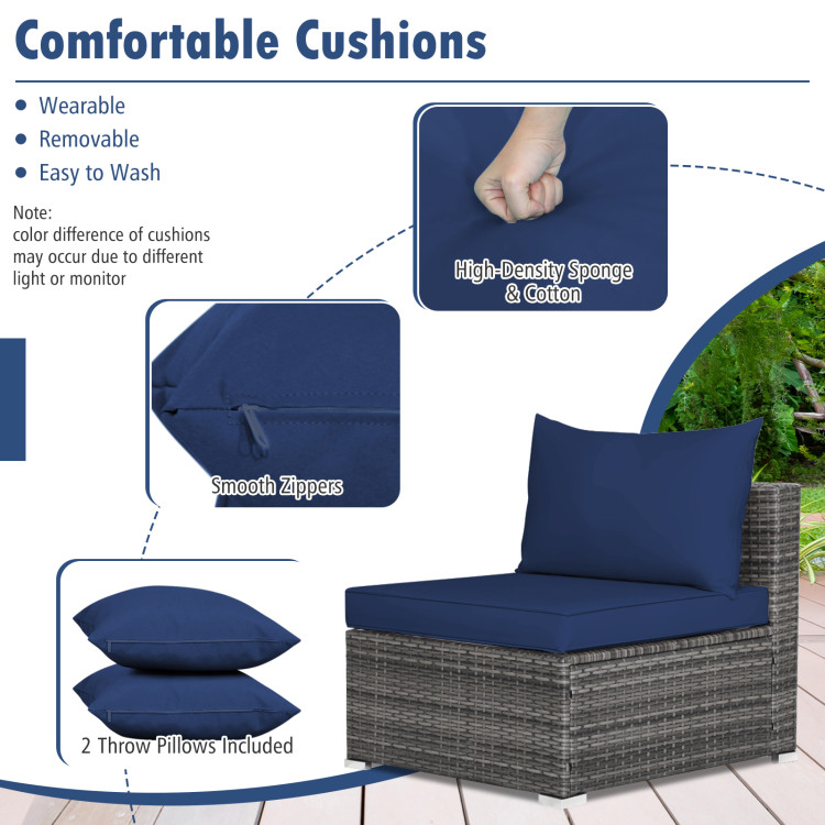 7 Pieces Patio Rattan Furniture Set Sectional Sofa Garden Cushion-NavyCostway Gallery View 9 of 11
